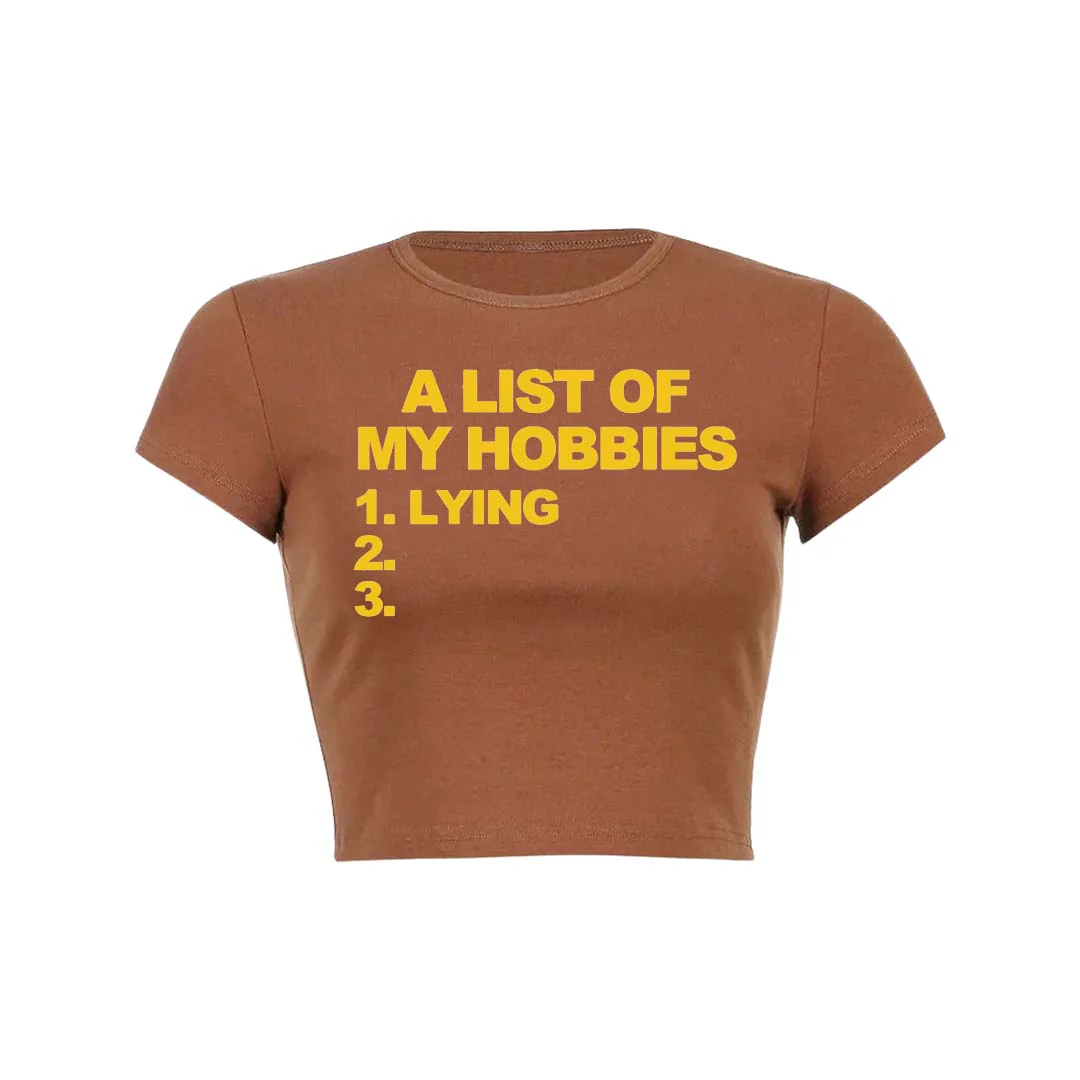 A List Of My Hobbies Lying Y2K Baby Tee Crop Top - Image 10