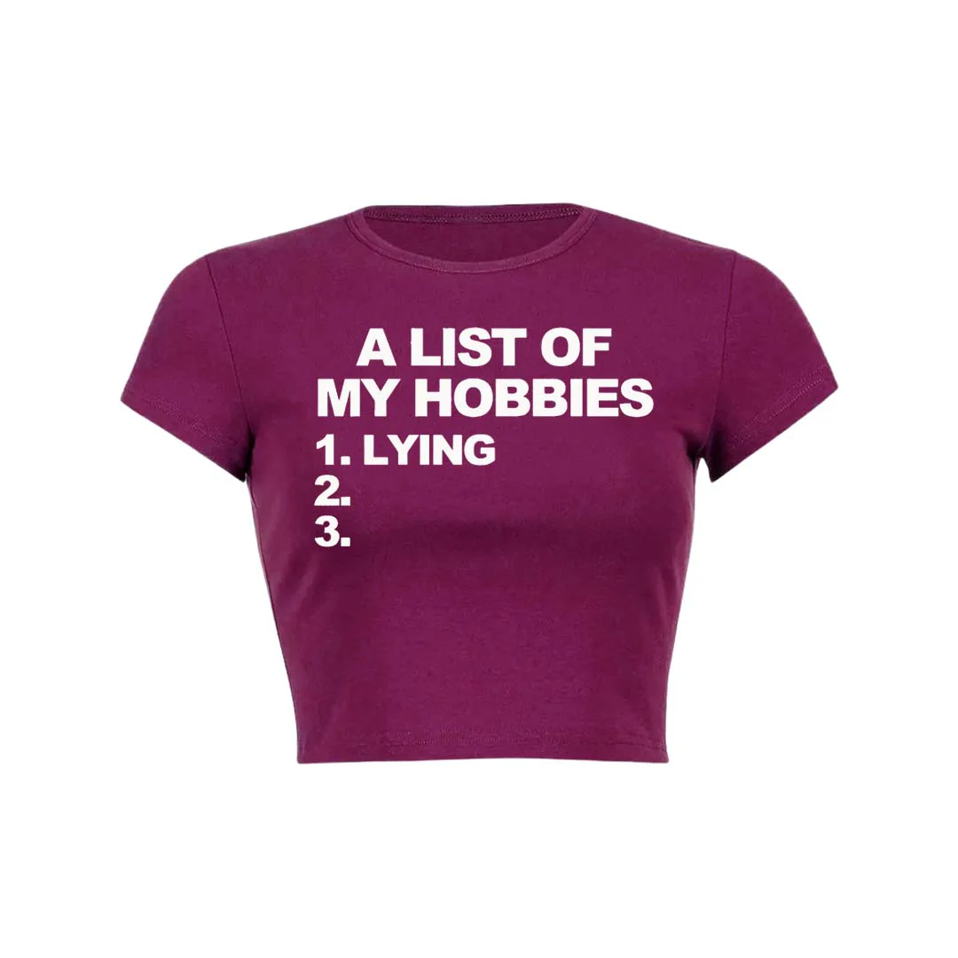 A List Of My Hobbies Lying Y2K Baby Tee Crop Top - Image 11