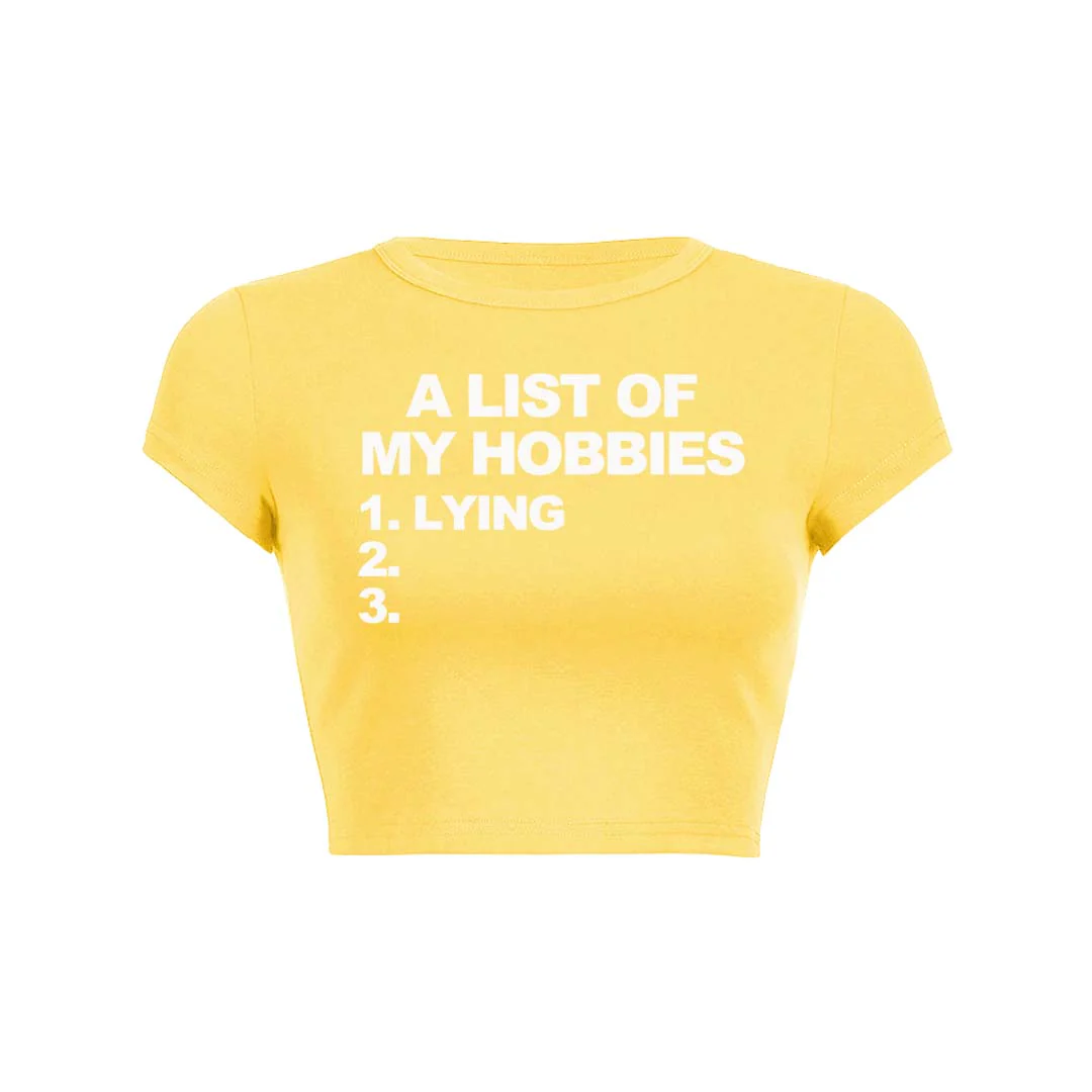 A List Of My Hobbies Lying Y2K Baby Tee Crop Top - Image 5
