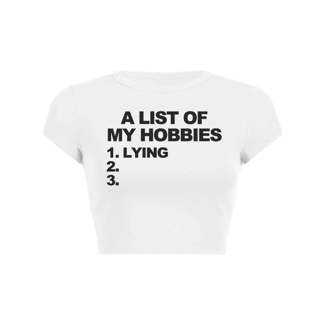 A List Of My Hobbies Lying Y2K Baby Tee Crop Top - Image 6