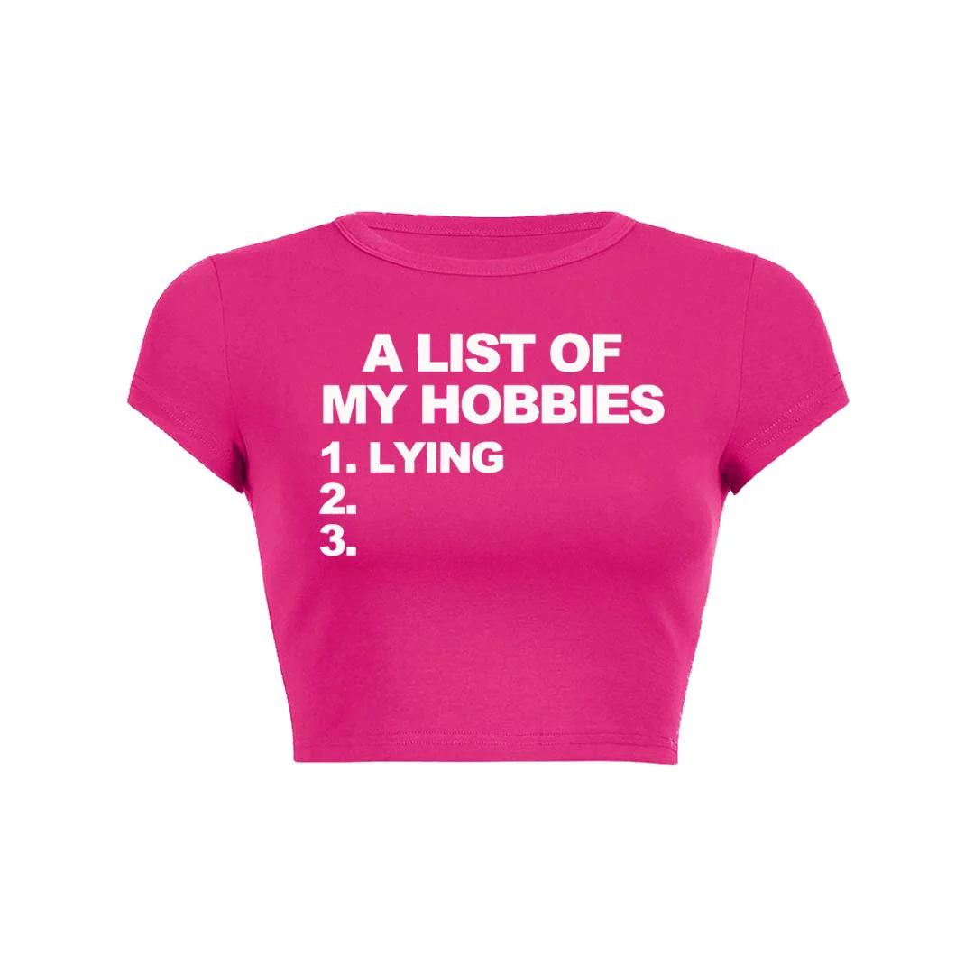 A List Of My Hobbies Lying Y2K Baby Tee Crop Top - Image 8