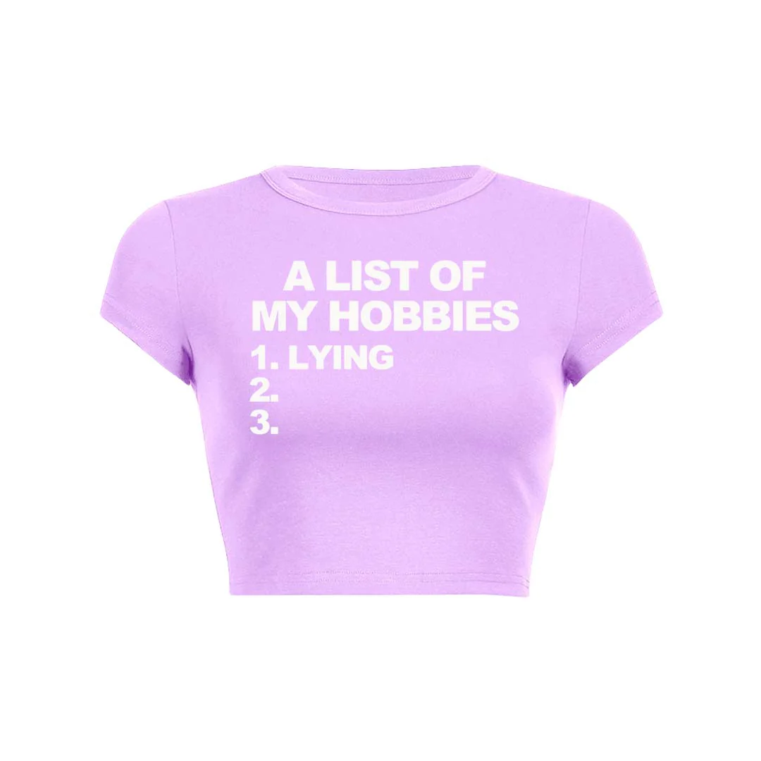 A List Of My Hobbies Lying Y2K Baby Tee Crop Top - Image 9