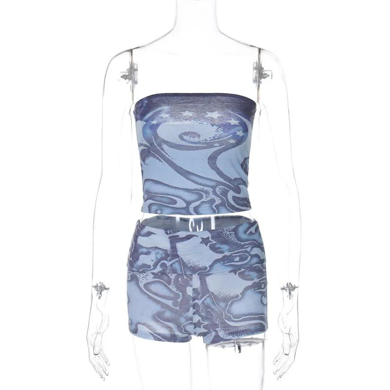 Abstract print backless contrast tube pant set - Image 4
