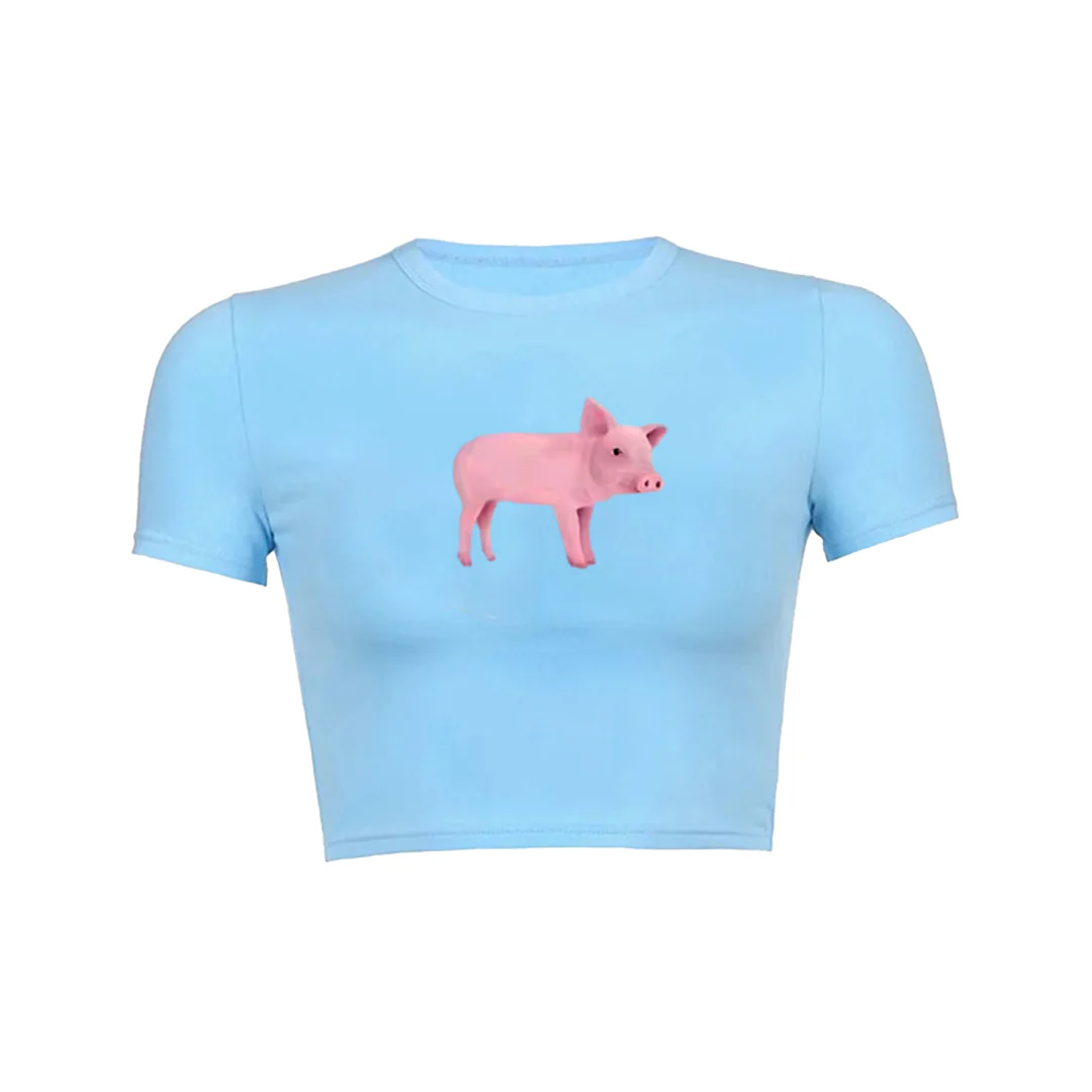 Adorable Piglet Crop Top Baby Tee - Image 4