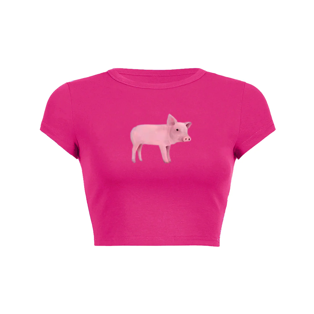 Adorable Piglet Crop Top Baby Tee - Image 5