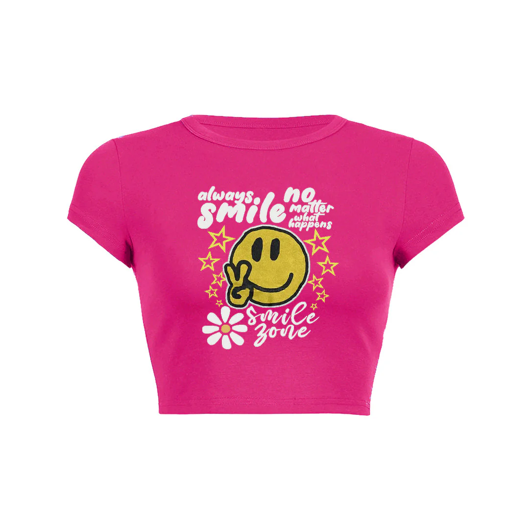 Always smile no matter what happens floral graphic print Baby Tee - Image 2