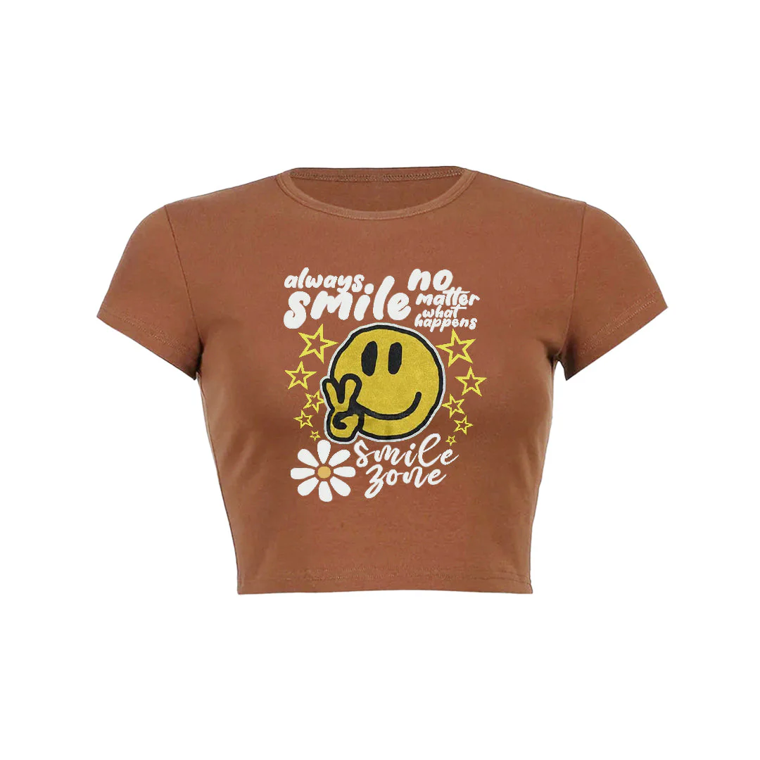 Always smile no matter what happens floral graphic print Baby Tee - Image 4