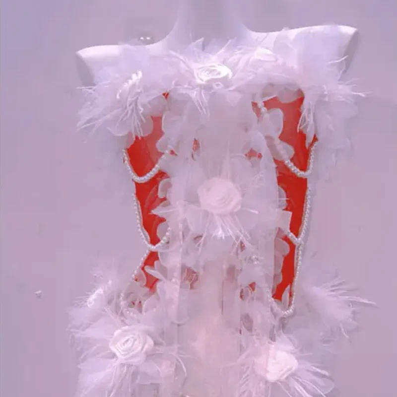 Beaded flower applique slit tube midi dress - Image 2