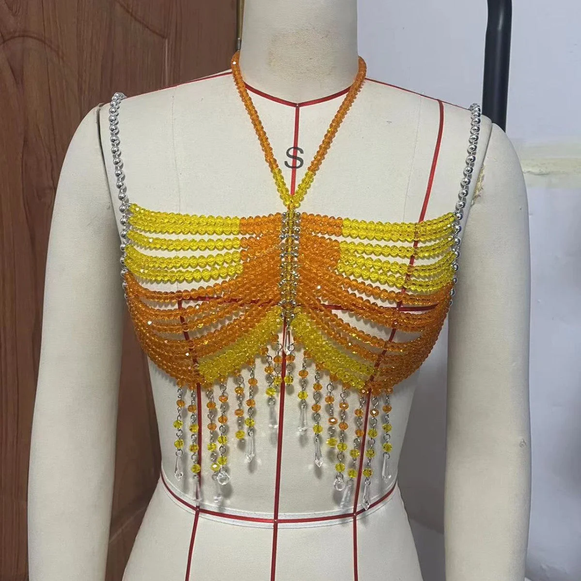 Beaded hollow out tassels backless cami top - Image 2