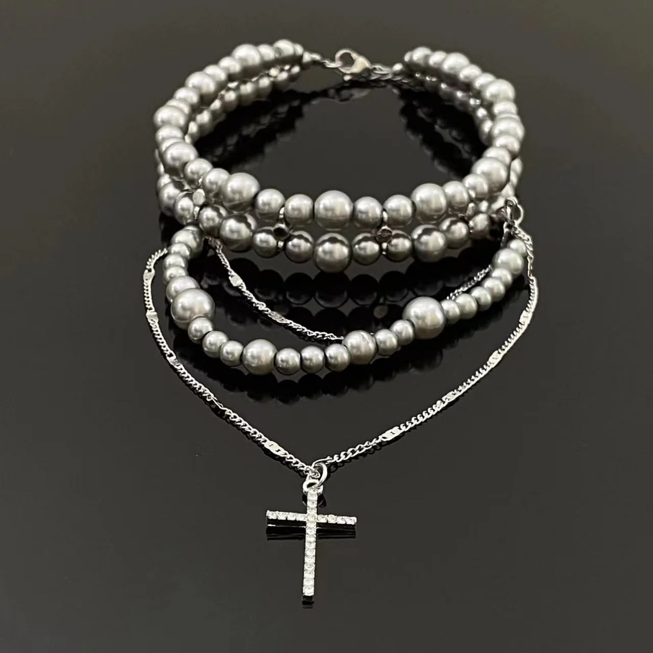 Beaded layered cross choker necklace - Image 2