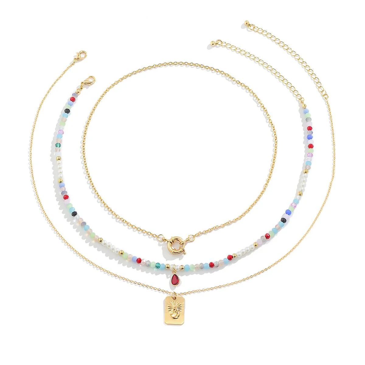 Beaded multicolor pendant 3 pcs choker necklace - Image 2
