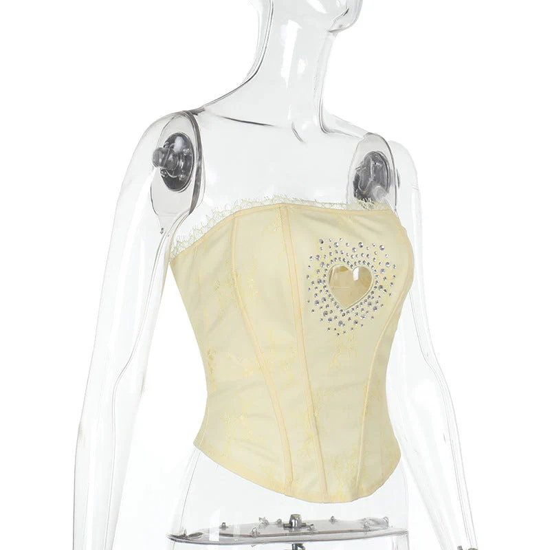 Beaded sweetheart pattern hollow out bustier tube top - Image 3