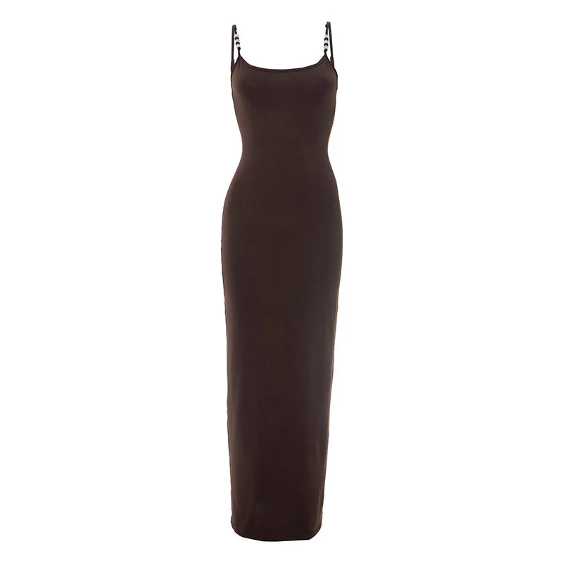Beaded u neck slit backless cami maxi dress