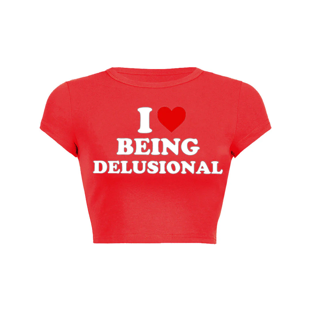 Being Delusional Y2K Baby Tee - Image 5
