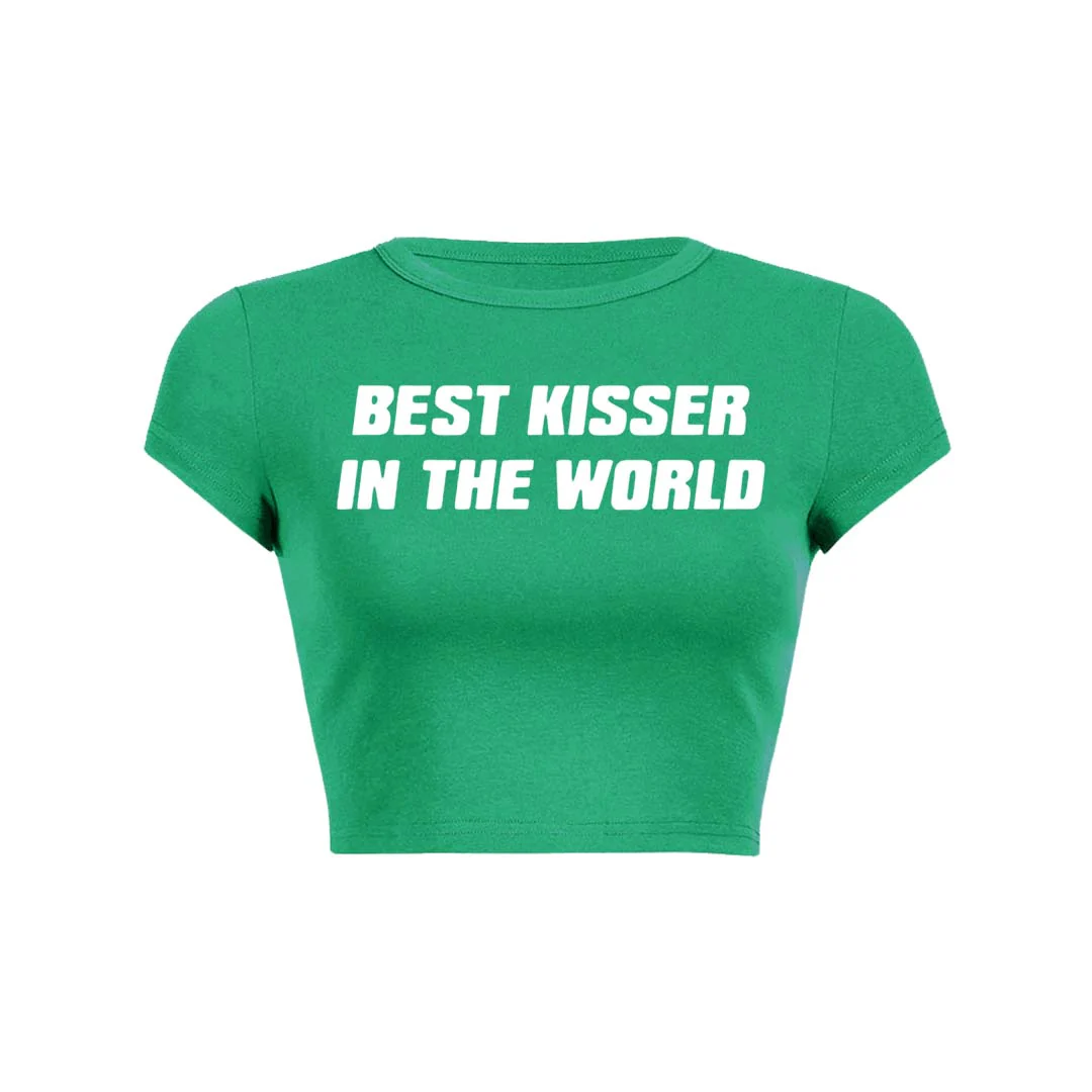 Best Kisser In The World Y2K Baby Tee Crop Top - Image 4