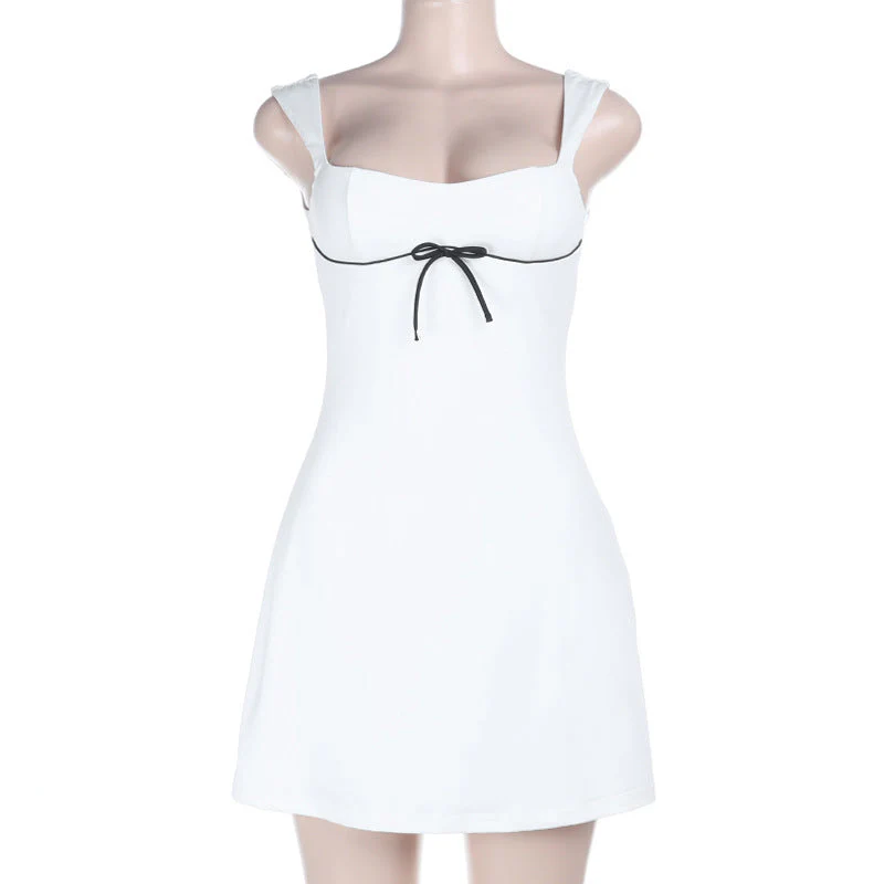 Bowknot backless contrast tank mini dress - Image 3