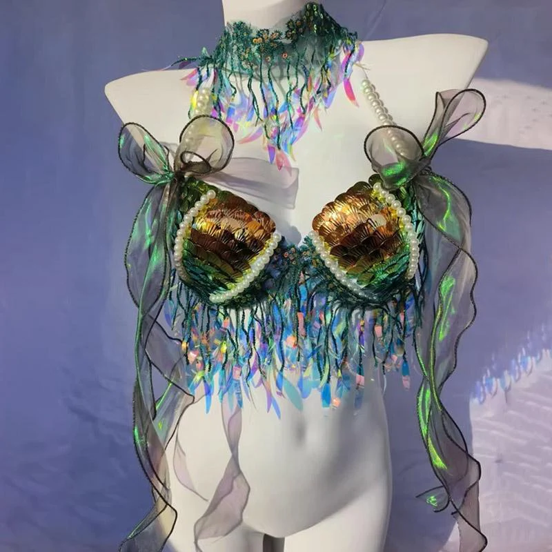 Bowknot beaded v neck tassels shell applique top - Image 7