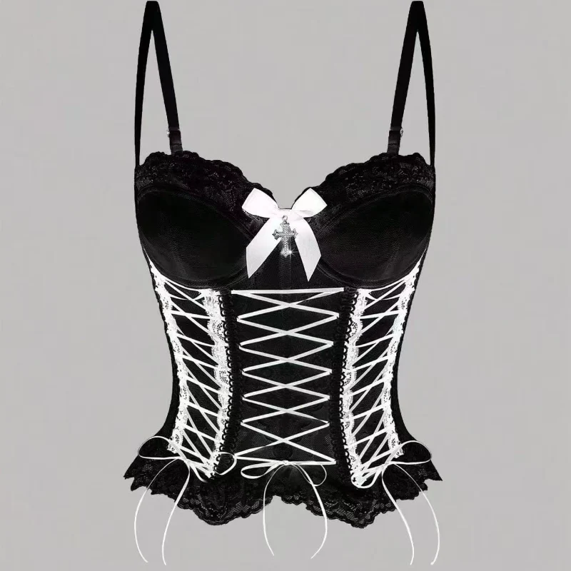Bowknot button corset lace hem cami top - Image 5