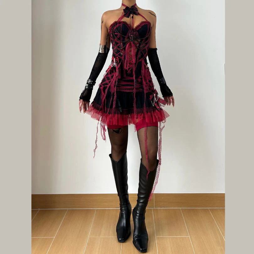 Bowknot cross back lace up flower applique top - Image 2