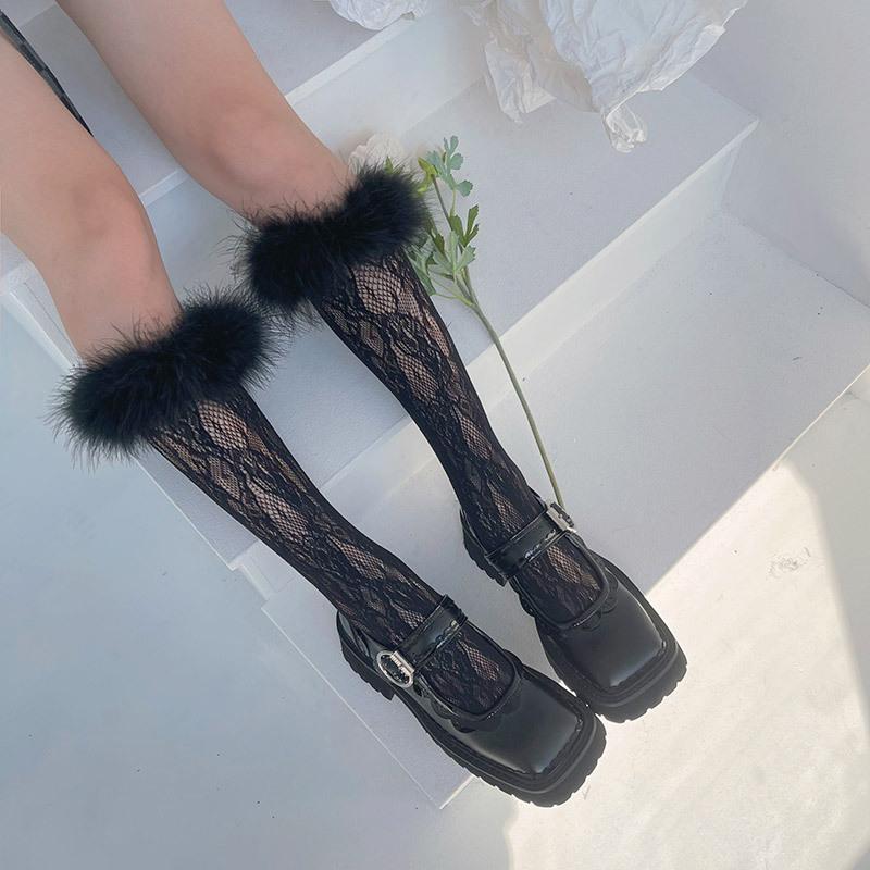 Feather lace hollow out knee high socks - Image 2