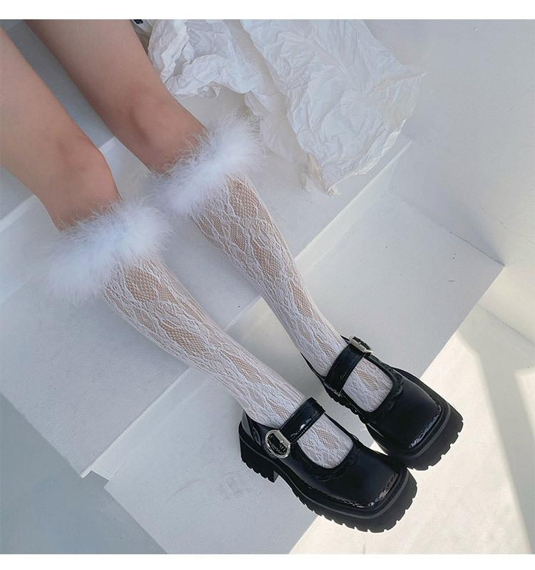 Feather lace hollow out knee high socks - Image 3