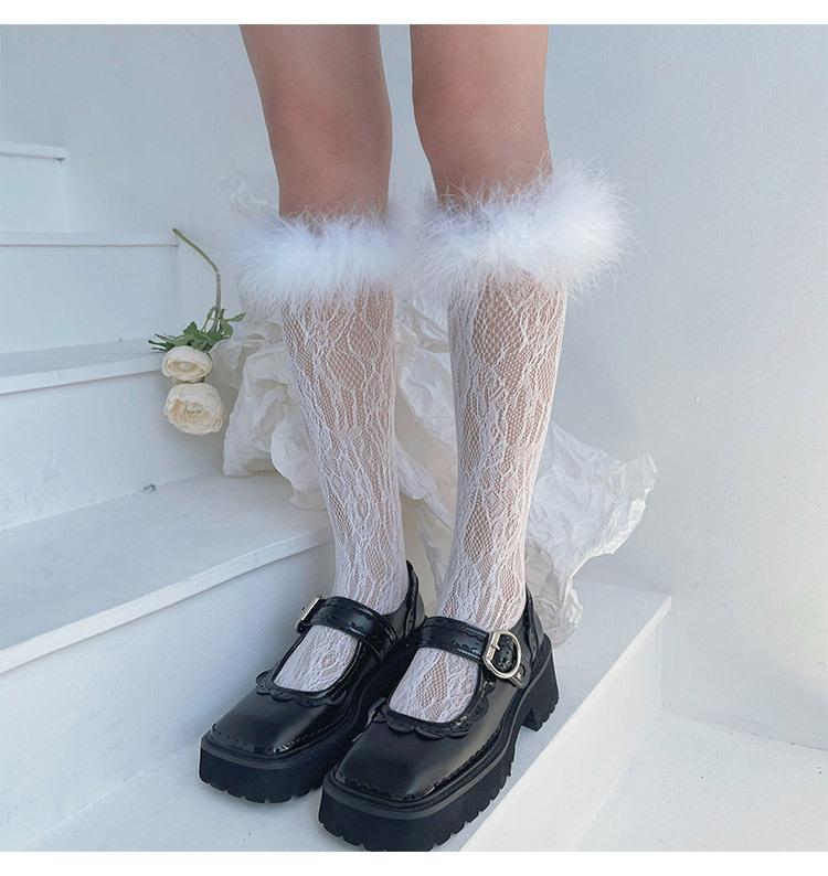 Feather lace hollow out knee high socks - Image 4