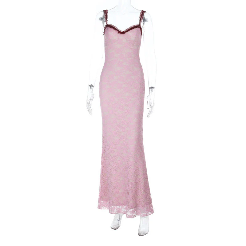 Bowknot lace ruffle v neck cami maxi dress - Image 3