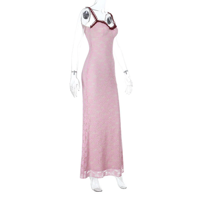 Bowknot lace ruffle v neck cami maxi dress - Image 4