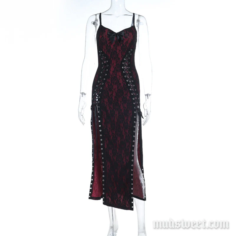 Bowknot lace up v neck lace cami midi dress - Image 2