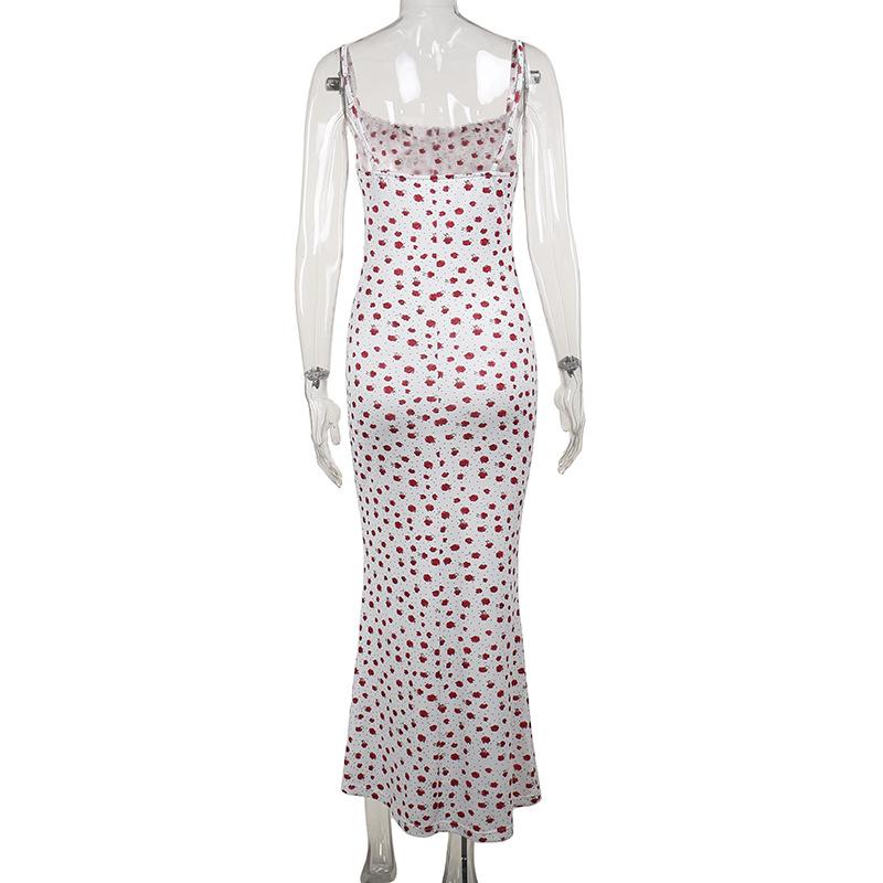 Bowknot ribbon stitch flower print polka dot cami maxi dress - Image 4