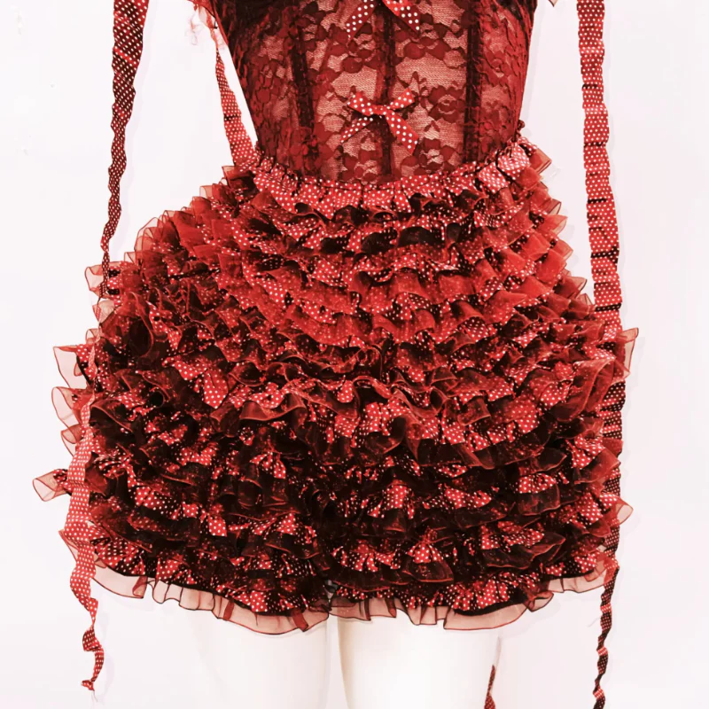 Bowknot ruffle polka dot v neck cami mini skirt set - Image 4