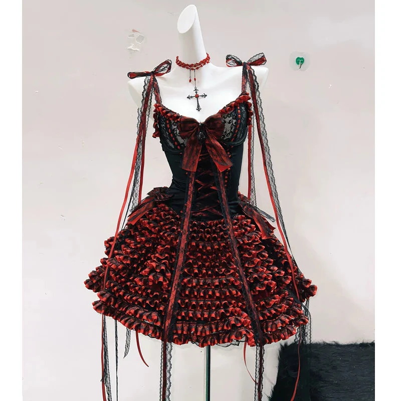 Bowknot ruffle self tie hollow out mini skirt set - Image 3