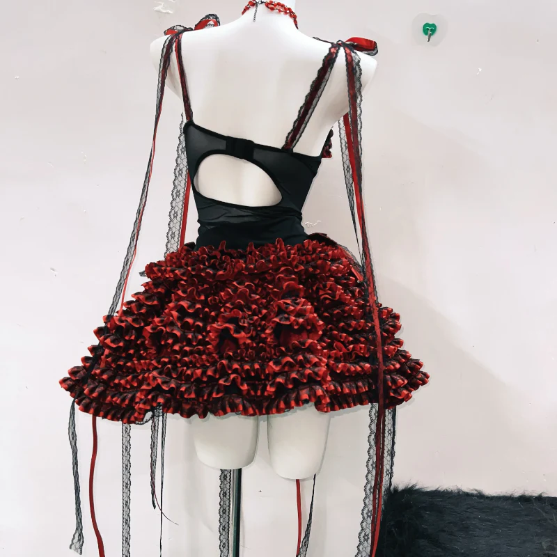 Bowknot ruffle self tie hollow out mini skirt set - Image 6