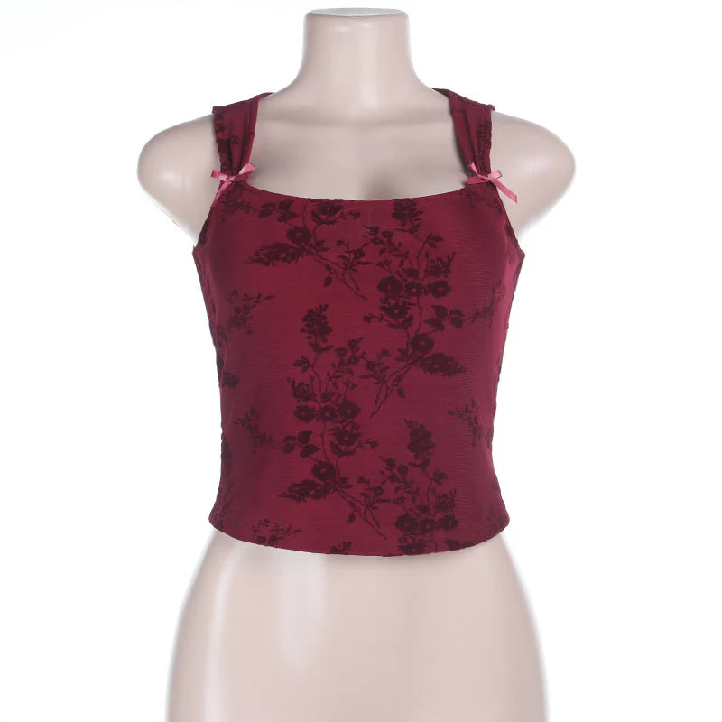 Bowknot square neck print sleeveless top - Image 2