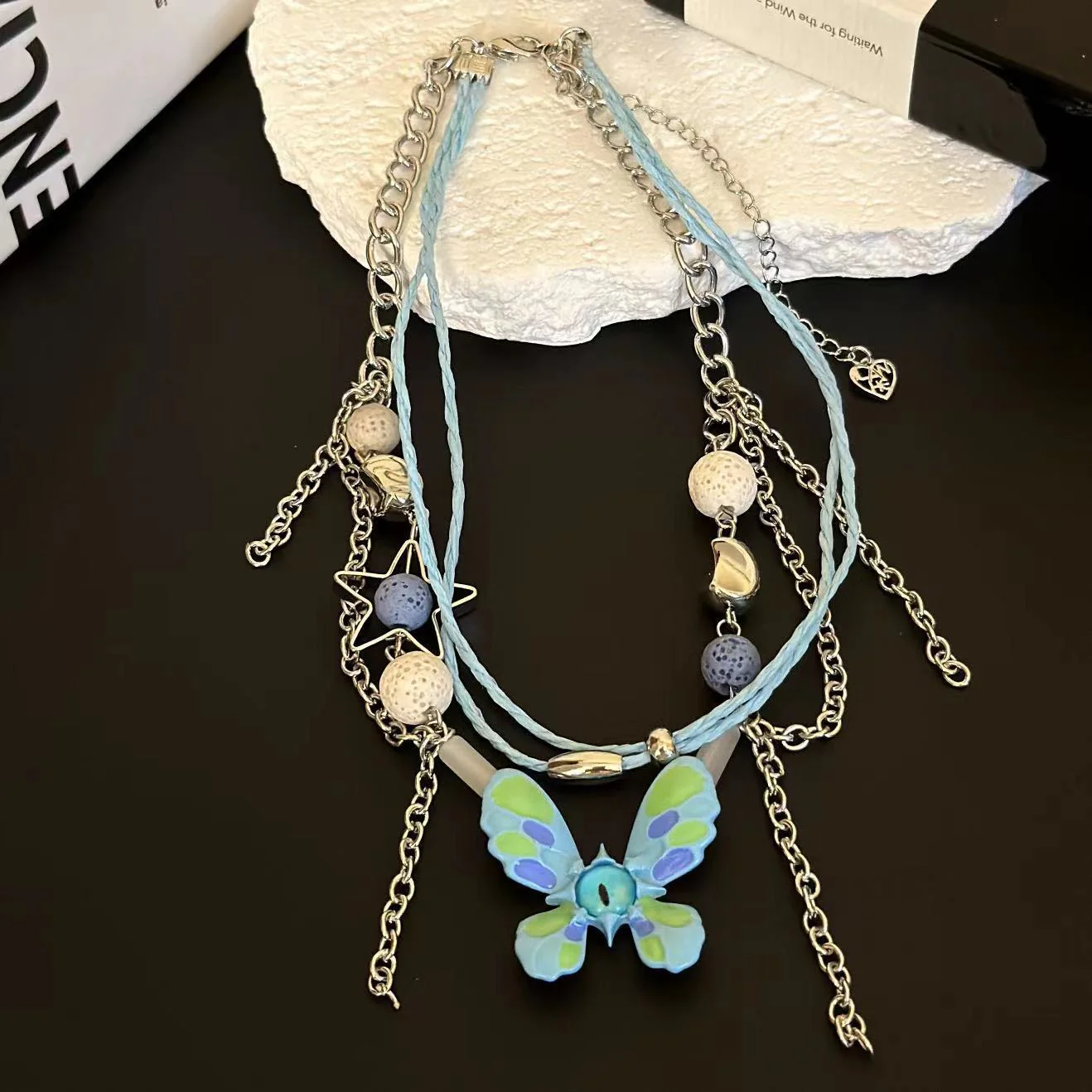 Butterfly beaded layered choker necklace - Image 2