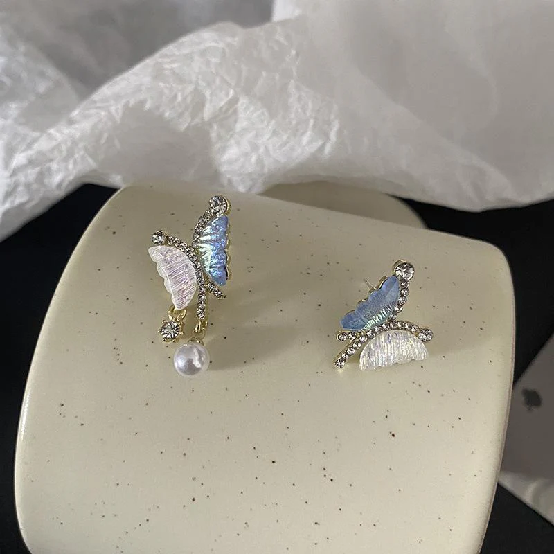 Butterfly multicolor pearl rhinestone earrings - Image 3