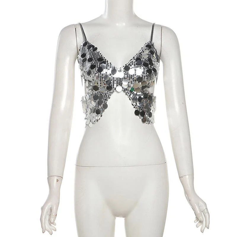 Butterfly pattern glitter lace up cami top - Image 6
