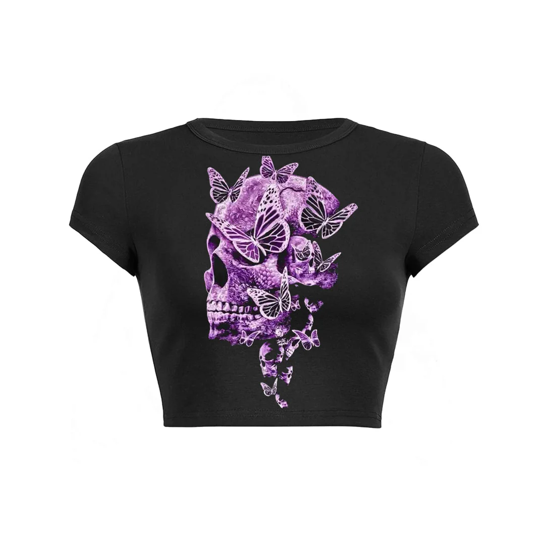 Butterfly print slant pockets Baby Tee