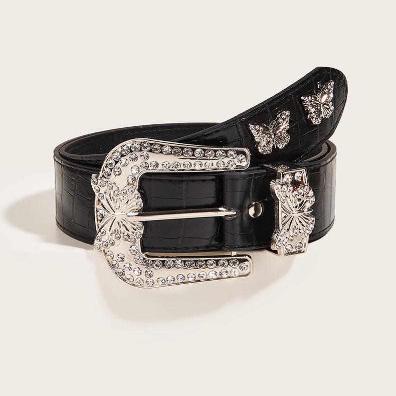 Butterfly rhinestone PU leather belt - Image 3