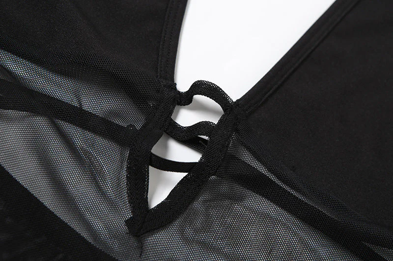 Button halter hollow out mesh v neck bodysuit - Image 6