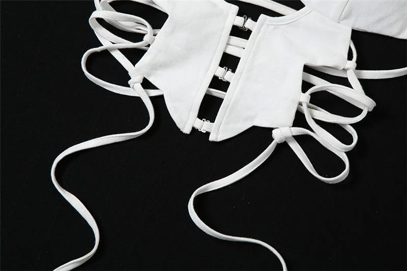 Button hollow out v neck halter backless lace up crop top y2k 90s Revival Techno Fashion - Image 7
