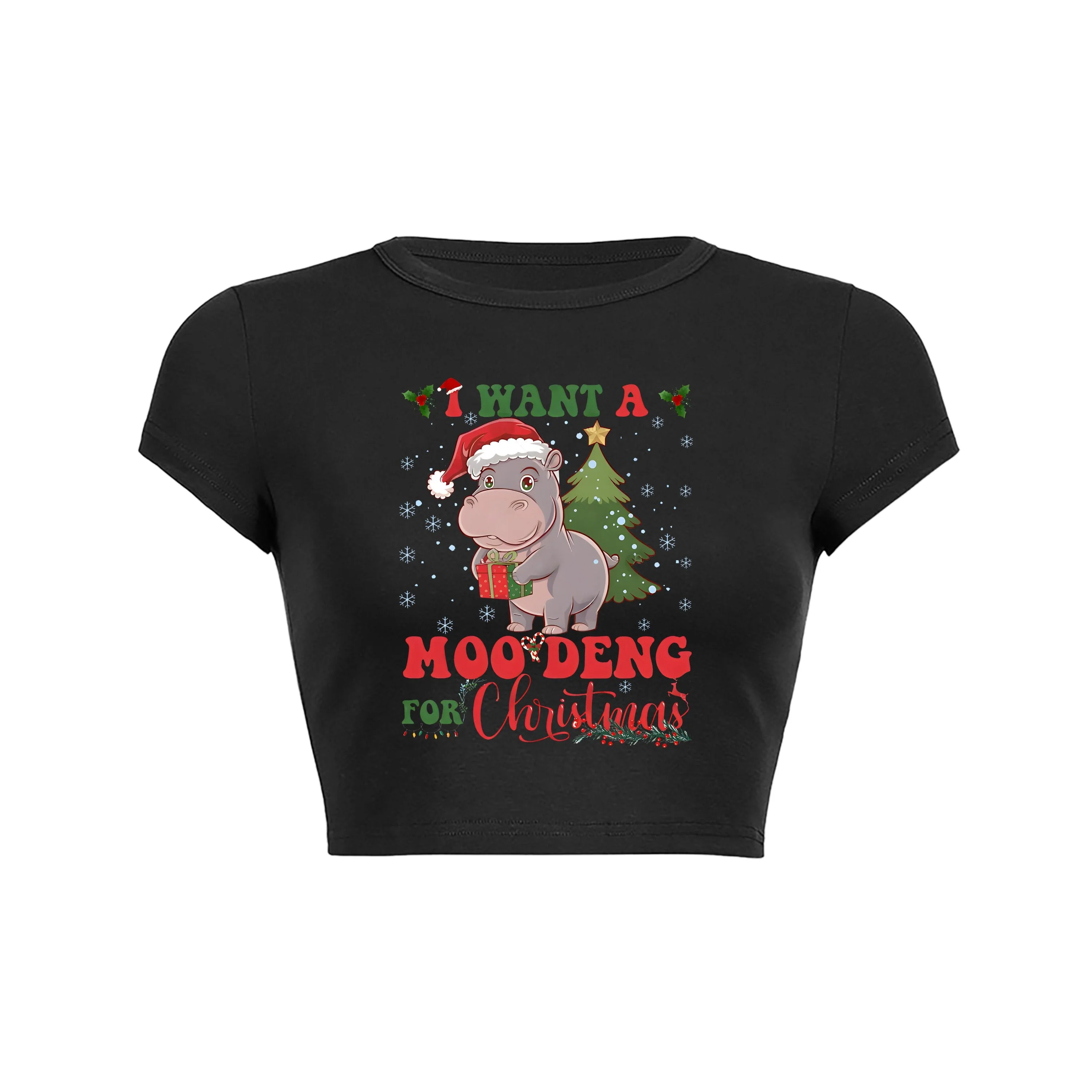 Christmas Hippo Moo Deng Delight Crop Top