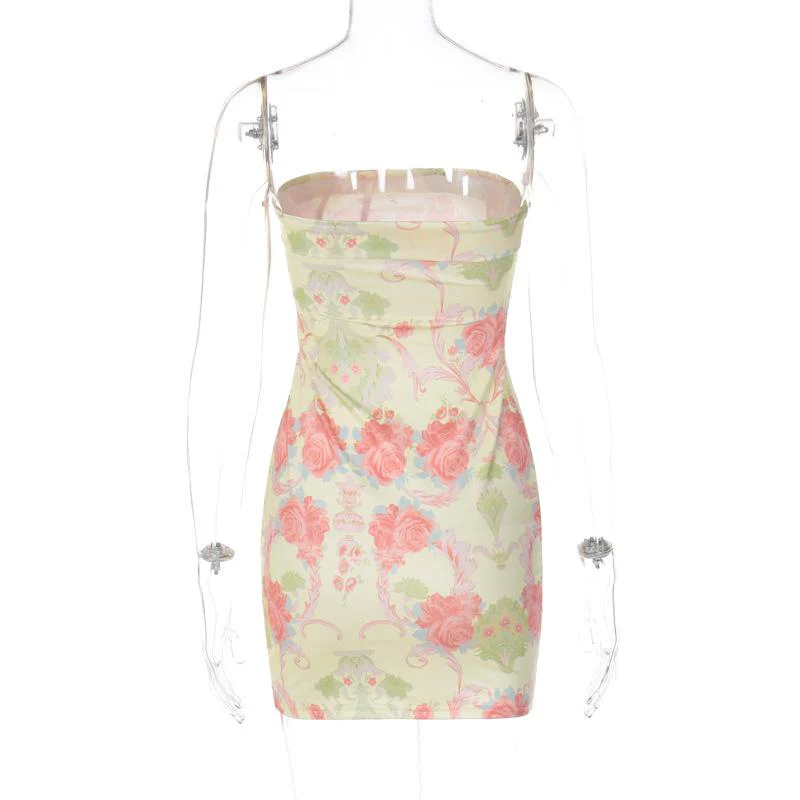 Contrast flower print backless tube dress y2k 90s Revival Techno Fashion - Image 4