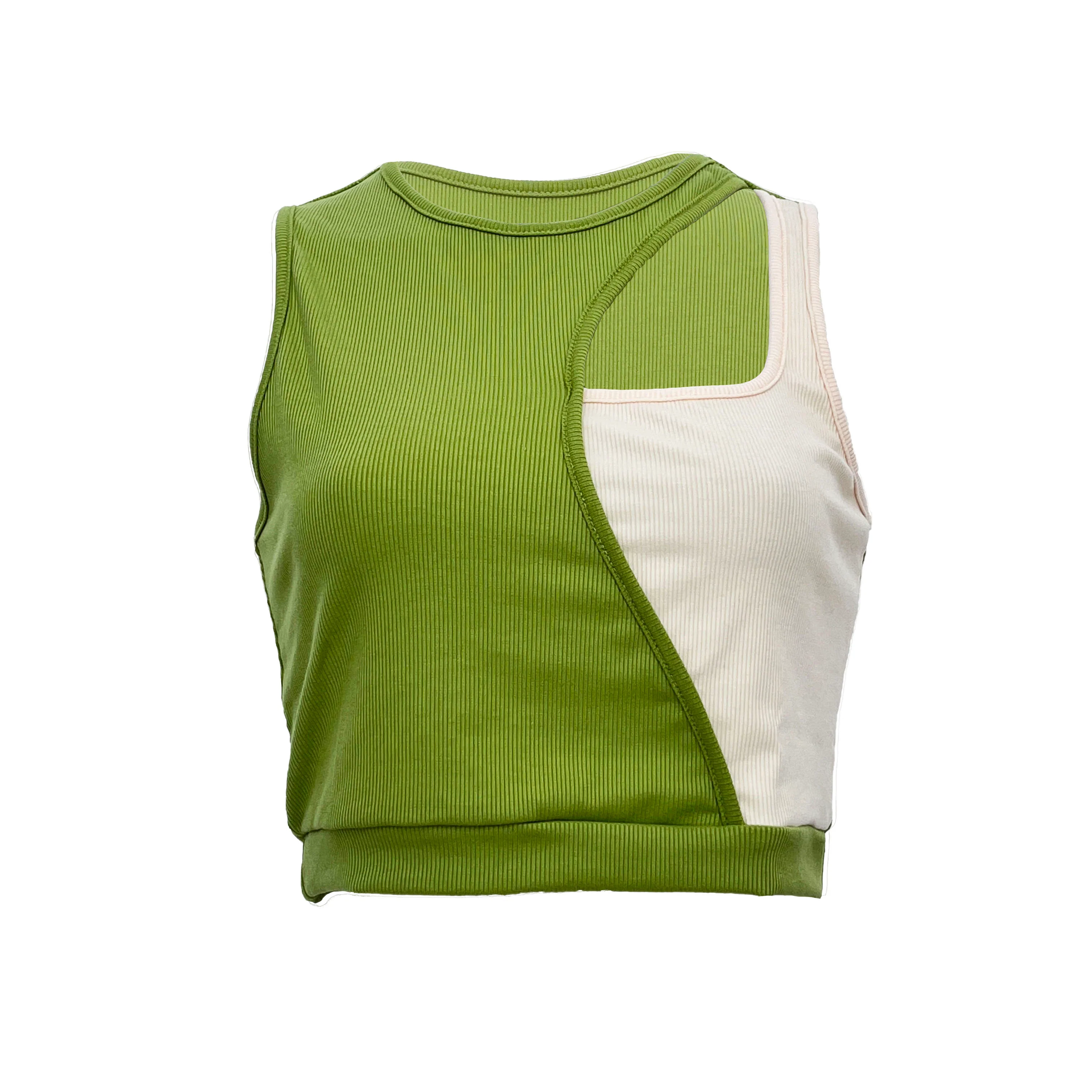 Contrast hollow out ribbed sleeveless crop top y2k 90s Revival Techno Fashion