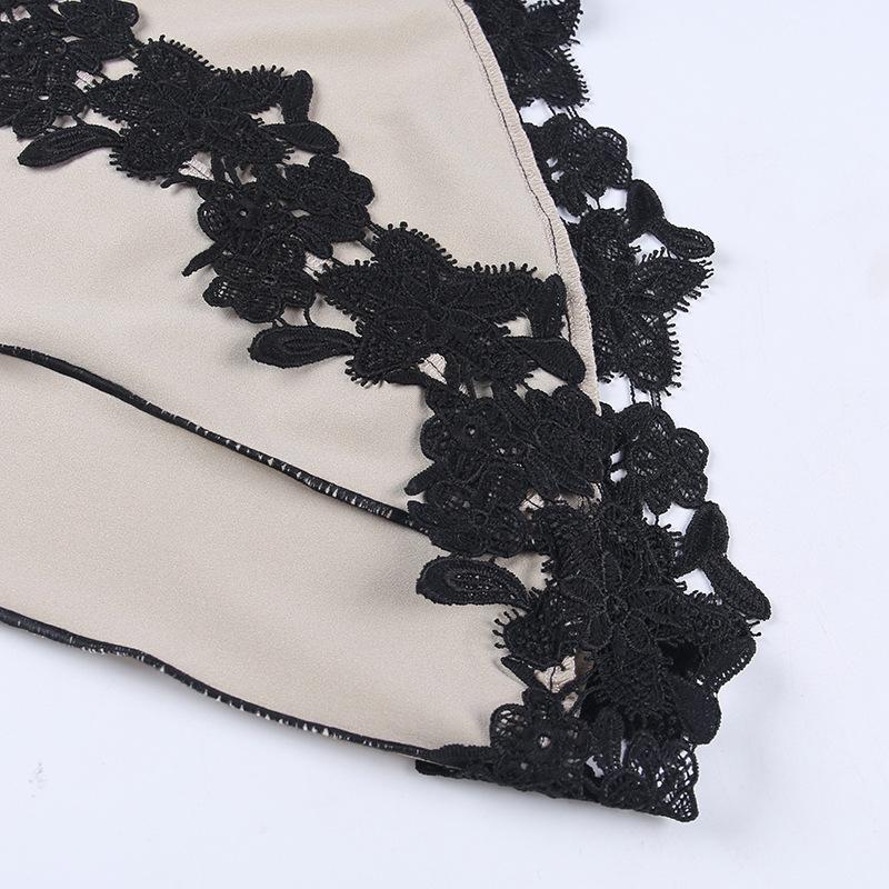 Contrast irregular v neck lace hem stitch mini dress - Image 6