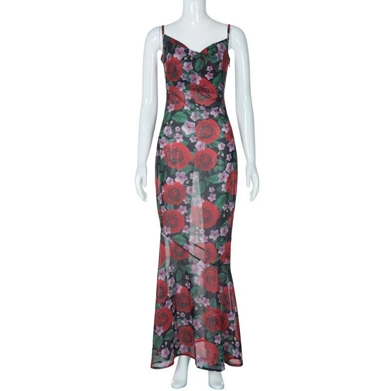 Cowl neck flower print zip-up contrast backless cami maxi dress - Image 2