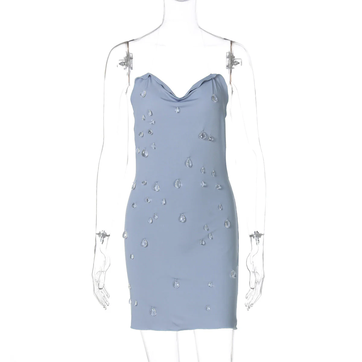 Cowl neck halter water drop applique mini dress - Image 4