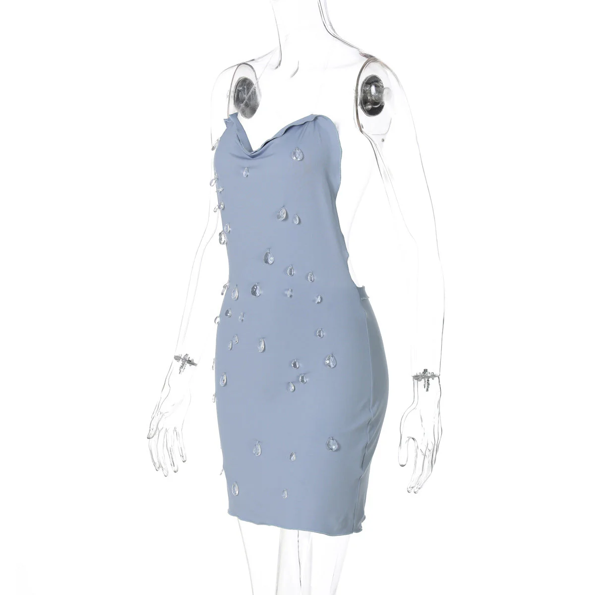 Cowl neck halter water drop applique mini dress - Image 5