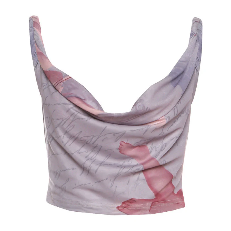 Cowl neck print contrast backless tank top - Image 2