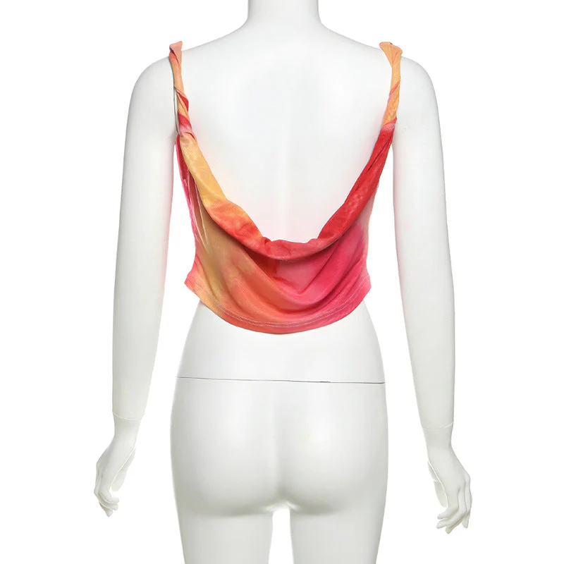 Cowl neck print contrast backless tank top - Image 6
